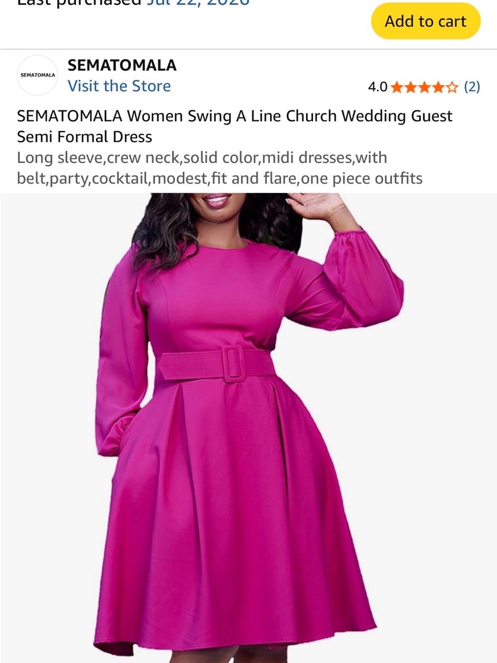 Women's Fuchsia Belted A-Line Midi Dress